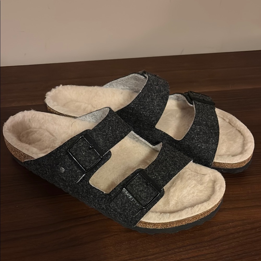 Gray Wool Sandals with Buckles
